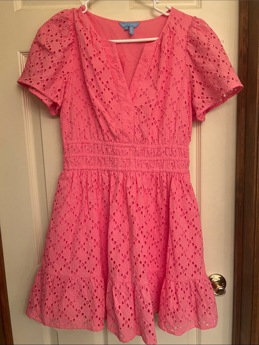 Draper James Pink Eyelet Smocked-Waist Mini Dress EUC - Picture 3 of 4
